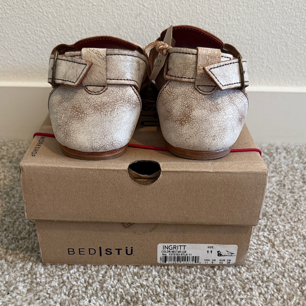 BED|STU Woven Leather Sandals in Nectar Lux (Distressed White) Size 11 - Picture 3 of 5